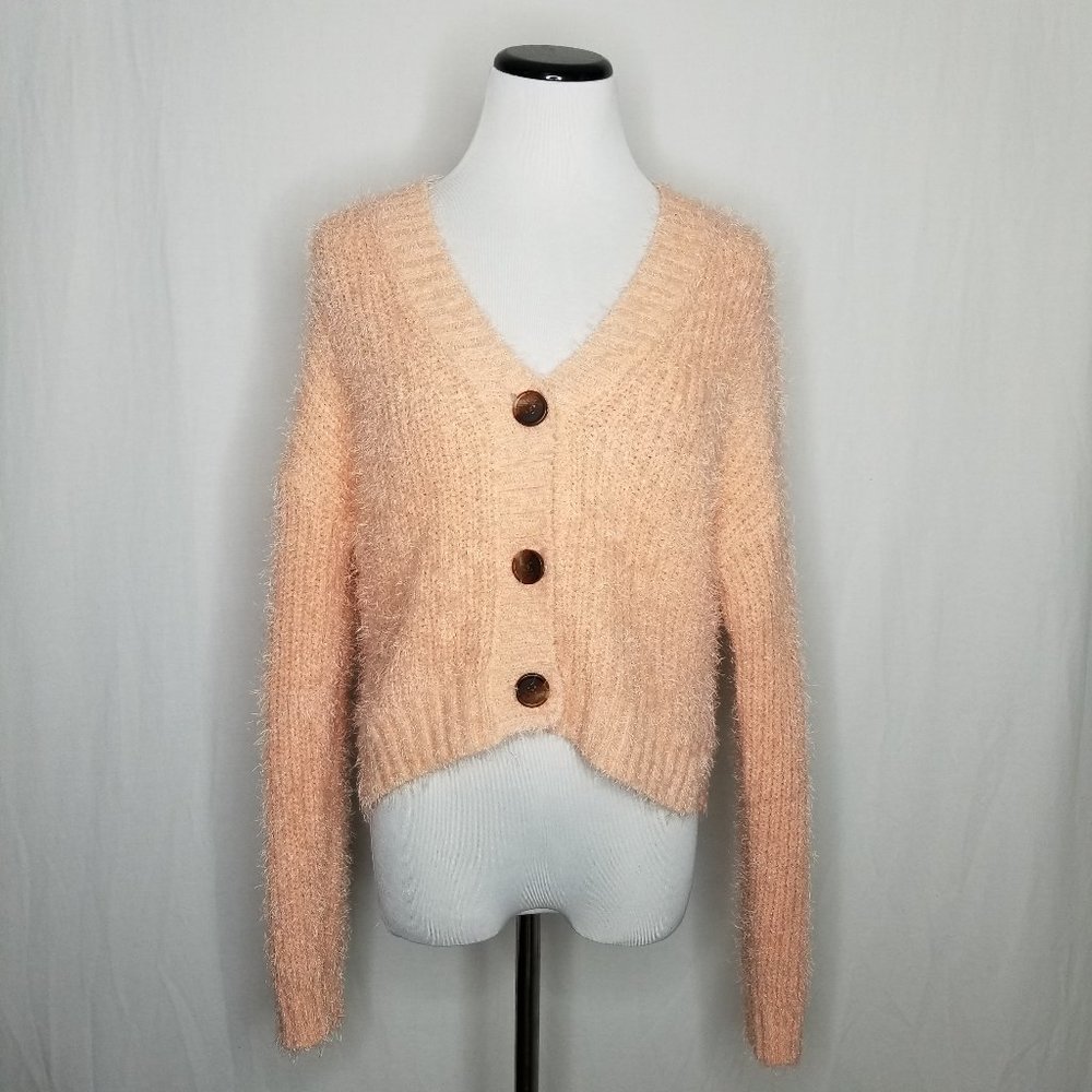 Wild Fable LS V-Neck Crop Button-Front Fuzzy Cardi